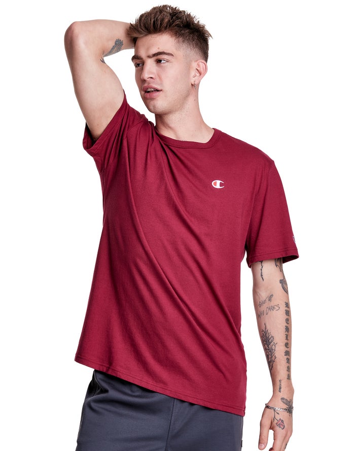 Champion T-Shirt Heren - DonkerRood - Lightweight Jersey C Logo ( 389146-ROP )